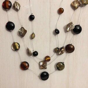 Layered Abalone MOP Beaded Wire Illusion Statement Necklace